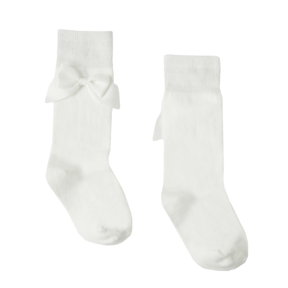 Бели чорапки до коляно с панделка