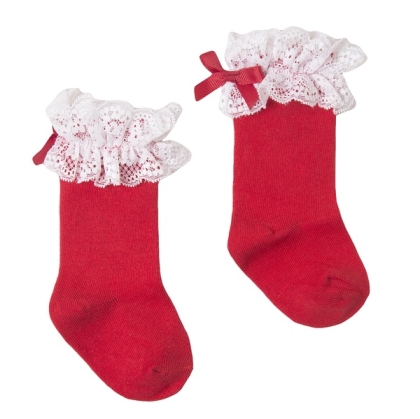 Червени чорапки с дантела