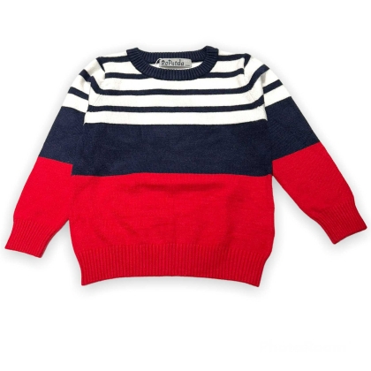 Пуловер в червено и тъмносиньо
