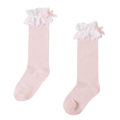 Розови чорапи с дантела