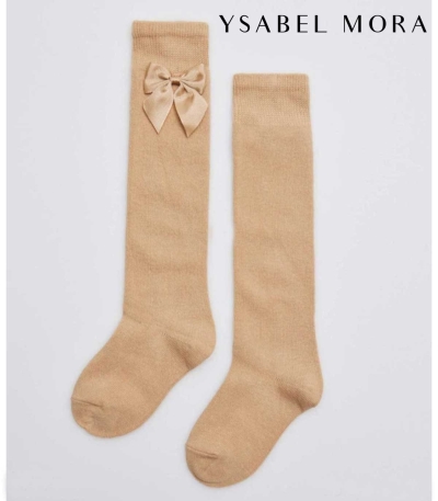 Чорапи с панделка беж