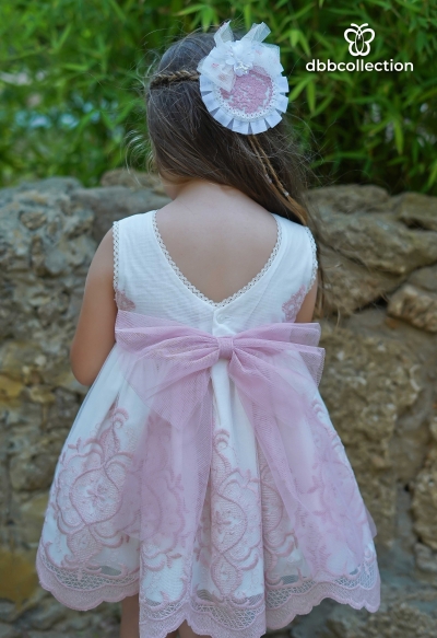 Дантелена рокля в бяло и розово